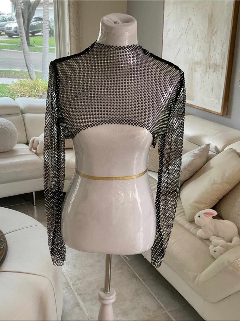 Sheer Black Mesh Long-Sleeve Crop Top